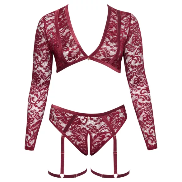 Cottelli Curves - set intimo maniche lunghe pizzo rosso