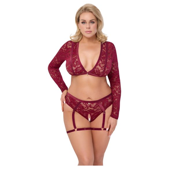Cottelli Curves - set intimo maniche lunghe pizzo rosso - 3XL
