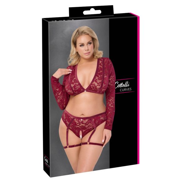 Cottelli Curves - set intimo maniche lunghe pizzo rosso - 3XL