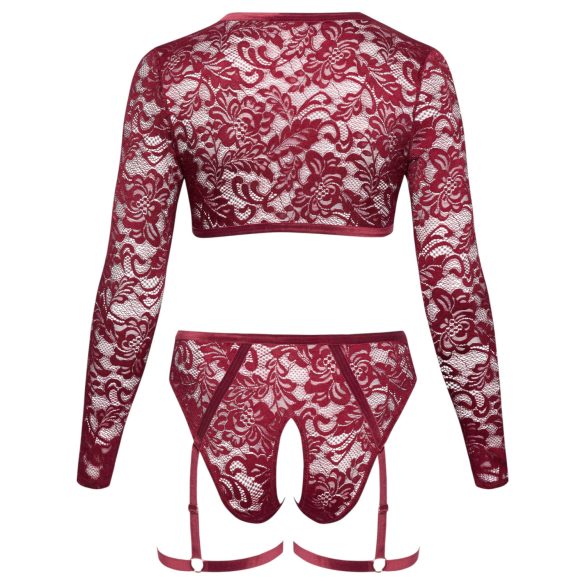 Cottelli Curves - set intimo maniche lunghe pizzo rosso - 3XL