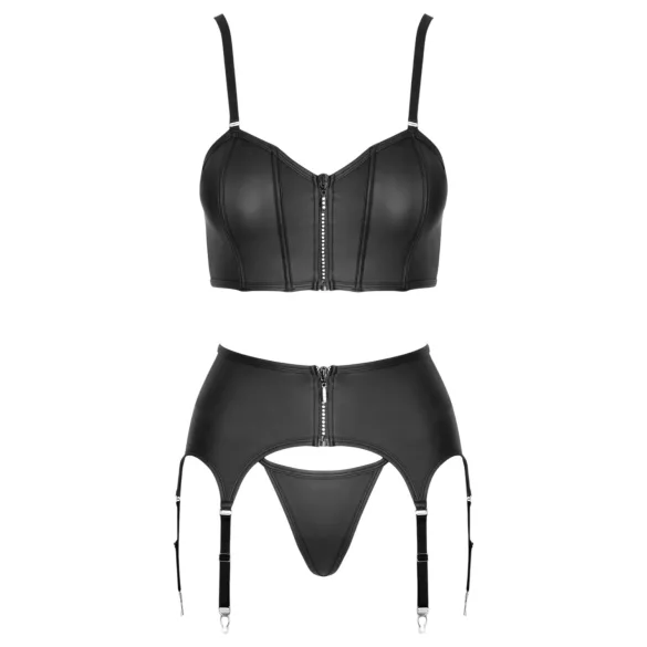Cottelli - set corsetto con cerniera, reggicalze e perizoma (nero)