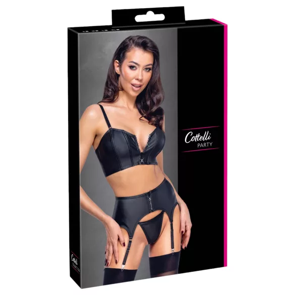 Cottelli - set corsetto con cerniera, reggicalze e perizoma (nero) - M