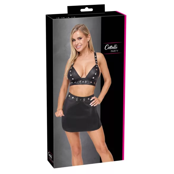 Cottelli - completo top e minigonna in similpelle (nero) - L