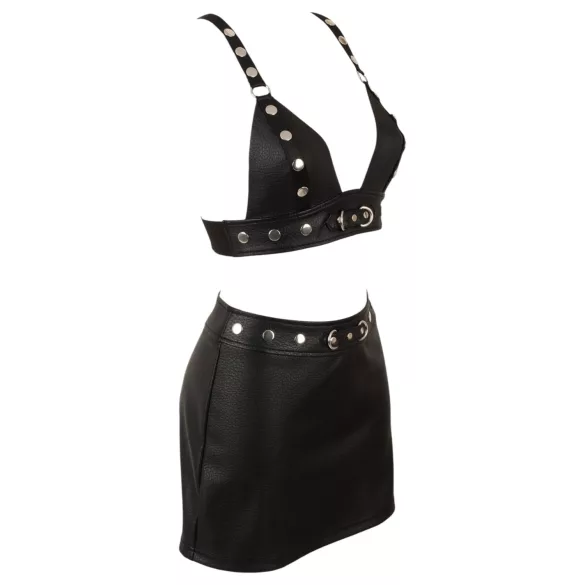 Cottelli - completo top e minigonna in similpelle (nero) - L
