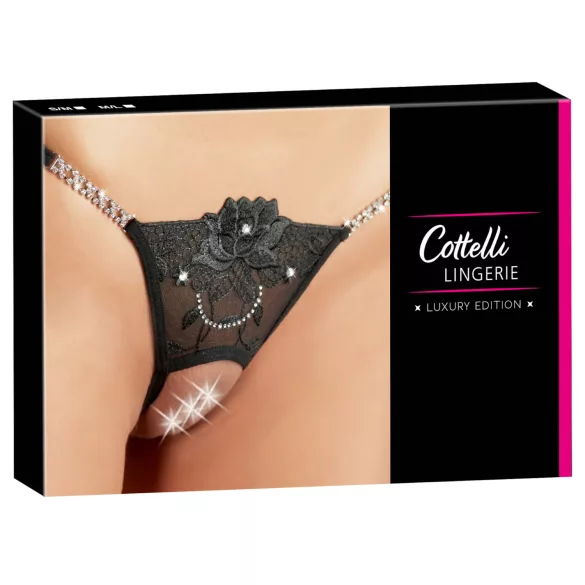 Cottelli - tanga aperta - decorazione floreale brillante - M/L