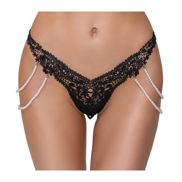 Cottelli - lusso, tanga ricamato con perle (nero) - M/L