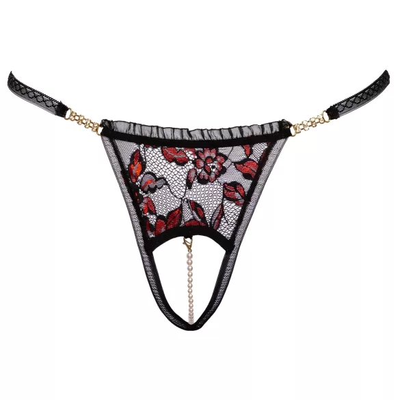 Cottelli - tanga di lusso con perle e rose - nero