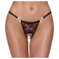 Cottelli - tanga di lusso con perle e rose - nero - M/L
