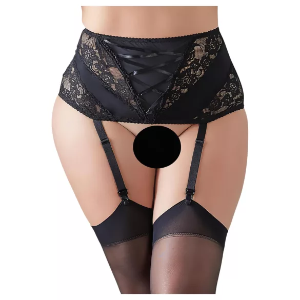 Cottelli Plus Size - reggicalze con pizzo e lacci - nero - 4XL