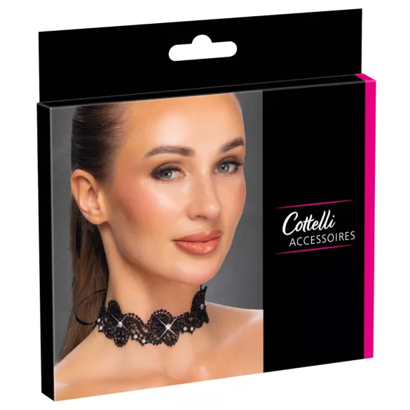 Cottelli - collarino pizzo con perle - nero