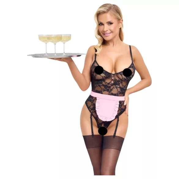 Cottelli - costume cameriera sexy trasparente - nero/rosa - L