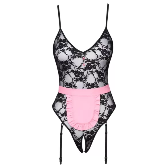 Cottelli - costume cameriera sexy trasparente - nero/rosa - L