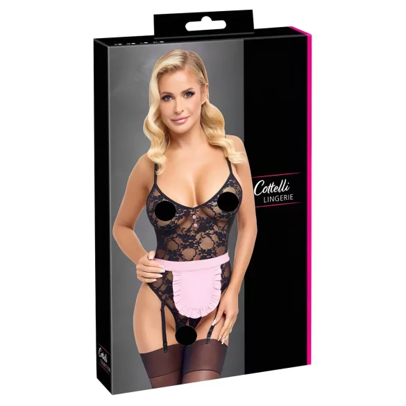 Cottelli - costume cameriera sexy trasparente - nero/rosa - L
