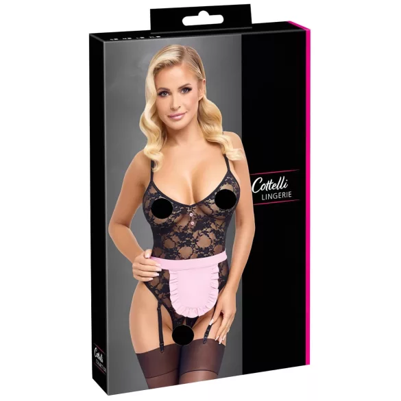 Cottelli - costume cameriera sexy trasparente - nero/rosa - XL