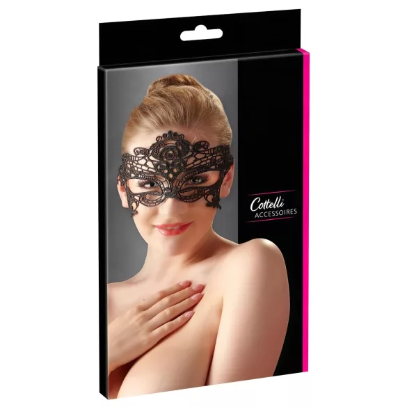Cottelli - Maschera occhi ricamata effetto pizzo - nero