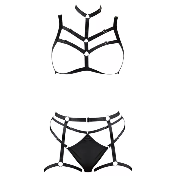 Cottelli - trio di lingerie con imbracatura decorativa per il corpo (nero, S-L)