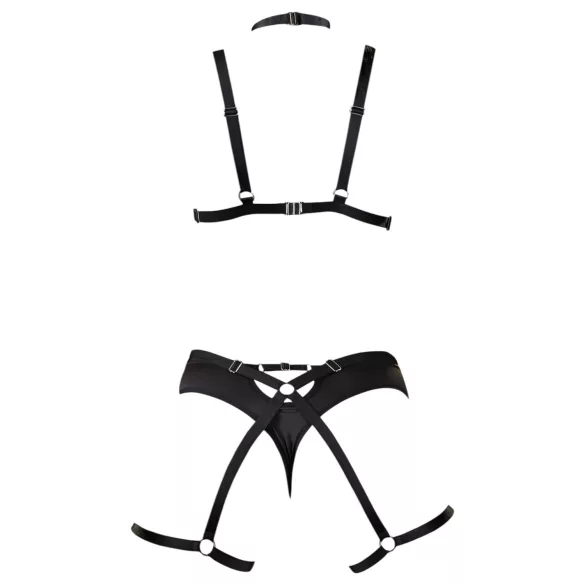 Cottelli - trio di lingerie con imbracatura decorativa per il corpo (nero, S-L)