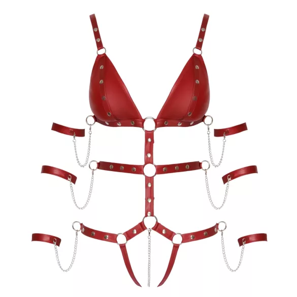 Bad Kitty - body bondage borchiato (rosso) - M