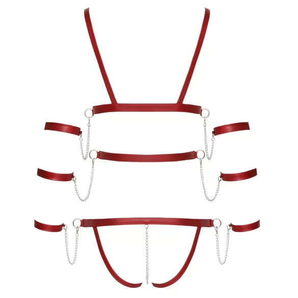 Bad Kitty - body bondage borchiato (rosso) - M