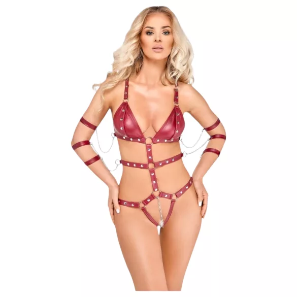 Bad Kitty - body bondage borchiato (rosso) - L