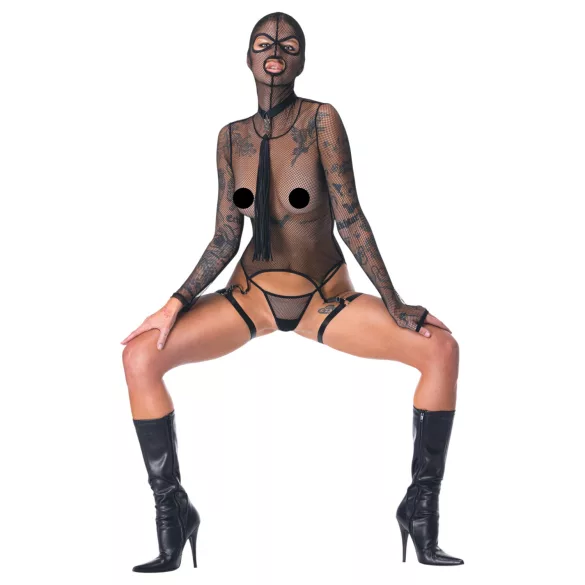 Bad Kitty - set BDSM in rete trasparente con frustino (nero)