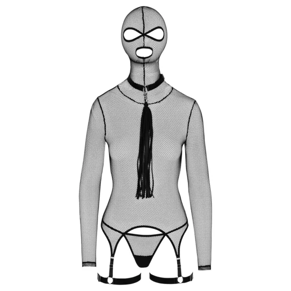 Bad Kitty - set BDSM in rete trasparente con frustino (nero)