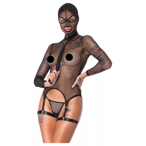 Bad Kitty - set BDSM in rete trasparente con frustino (nero)