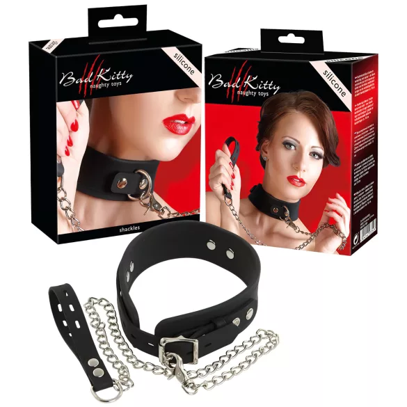 Bad Kitty - collare e guinzaglio in silicone nero