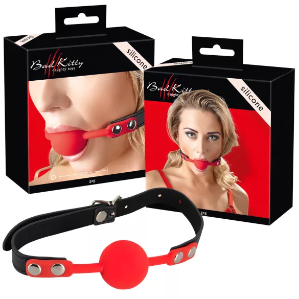 Bad Kitty - bavaglio in silicone con cinturino in similpelle - rosso