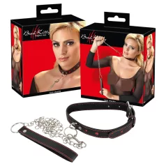 Bad Kitty - collare con cuore e guinzaglio in metallo - nero