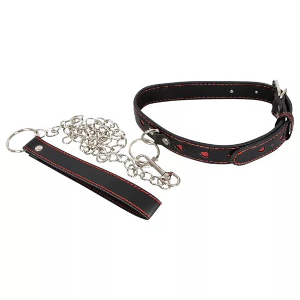 Bad Kitty - collare con cuore e guinzaglio in metallo - nero