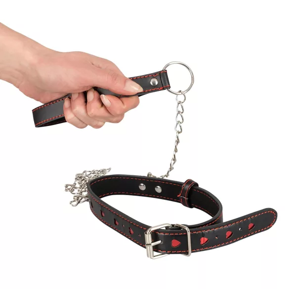 Bad Kitty - collare con cuore e guinzaglio in metallo - nero