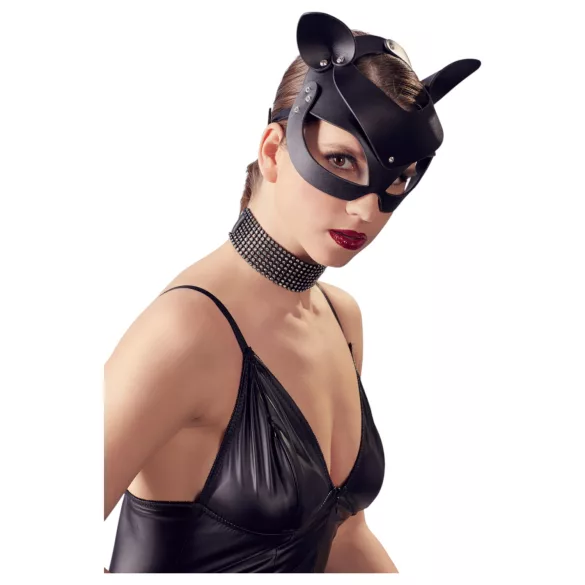 Bad Kitty - maschera gatto strass ecopelle nero S-L