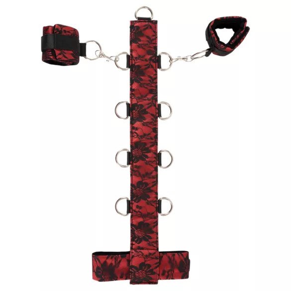 Bad Kitty - set bondage braccia-collo - collegamento regolabile - rosso nero