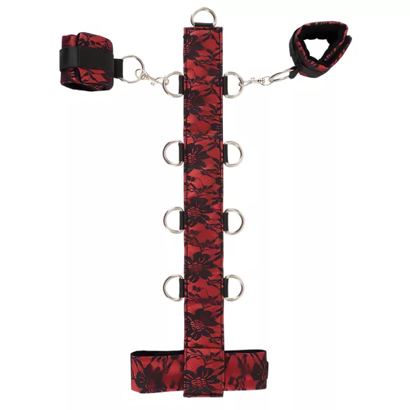 Bad Kitty - set bondage braccia-collo - collegamento regolabile - rosso nero