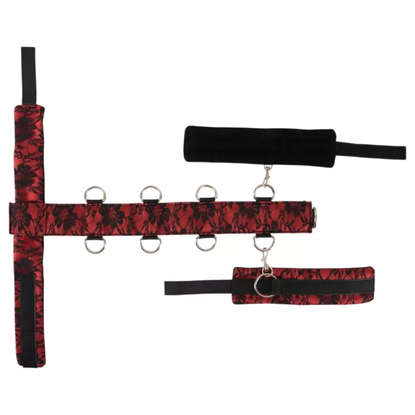 Bad Kitty - set bondage braccia-collo - collegamento regolabile - rosso nero