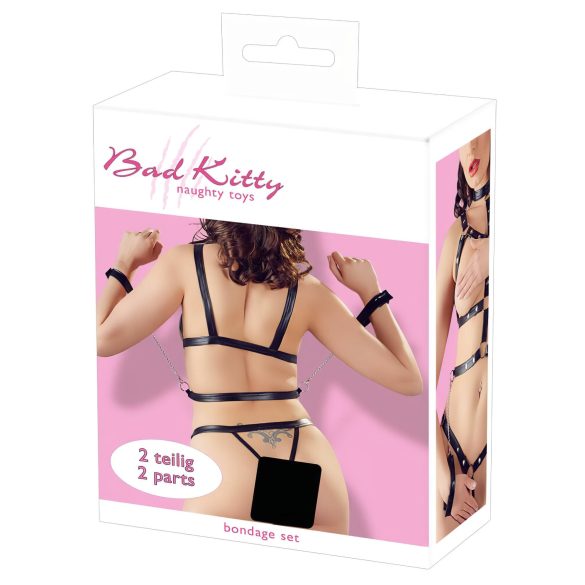 Bad Kitty - set completo in pelle con borchie e manette (nero) - L/XL