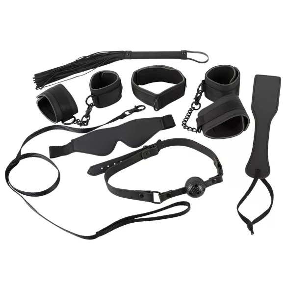 Bad Kitty - set bondage in similpelle con chiusura a strappo 8 pezzi - nero