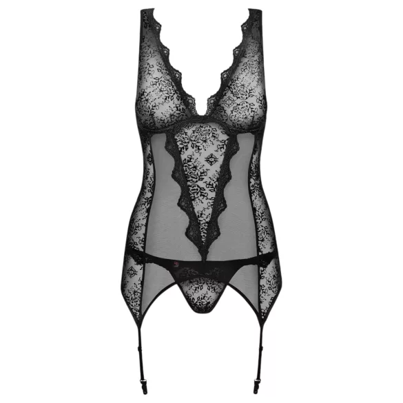 Obsessive - completo intimo ricamato - top e perizoma - nero