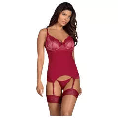   Rosalyne ossessiva - top con reggicalze a corsetto color cremisi con perizoma (S/M)