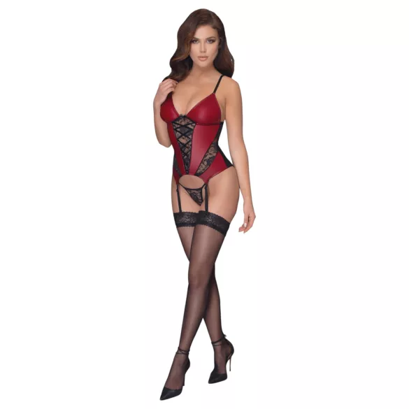 Cottelli - corsetto con reggicalze e inserti in pizzo con perizoma (rosso)