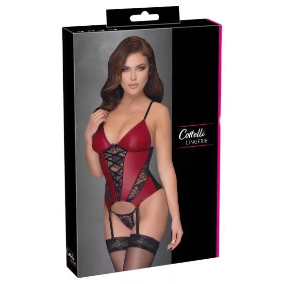 Cottelli - corsetto con reggicalze e inserti in pizzo con perizoma (rosso)