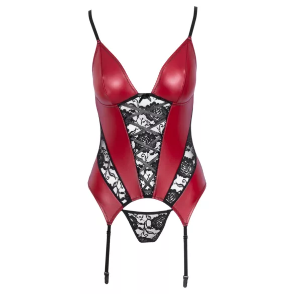 Cottelli - corsetto con reggicalze e inserti in pizzo con perizoma (rosso)
