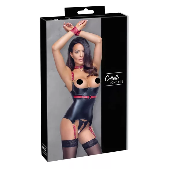 Cottelli Bondage - Reggiseno push up con collarino - effetto lucido nero - XL