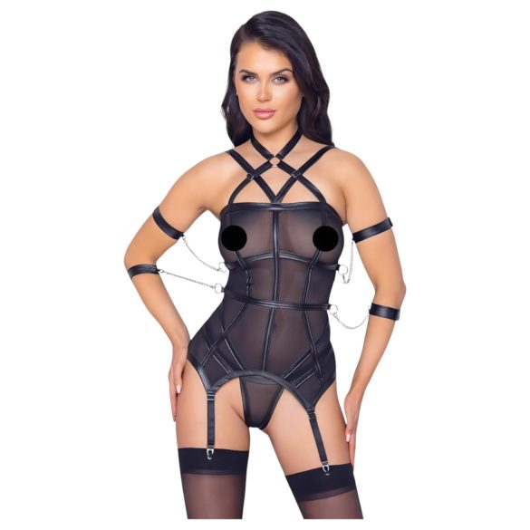 Cottelli Bondage - top con cinghie, manette e perizoma nero - M