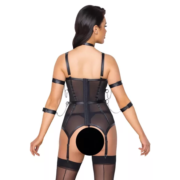 Cottelli Bondage - top con cinghie, manette e perizoma (nero) - M