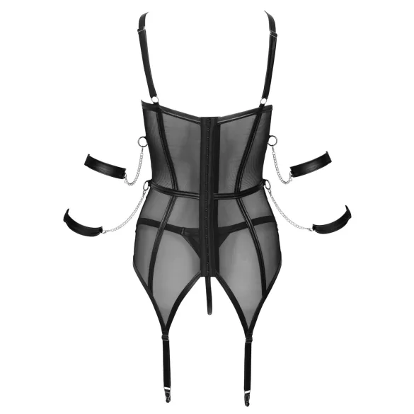 Cottelli Bondage - top con cinghie, manette e perizoma (nero) - L