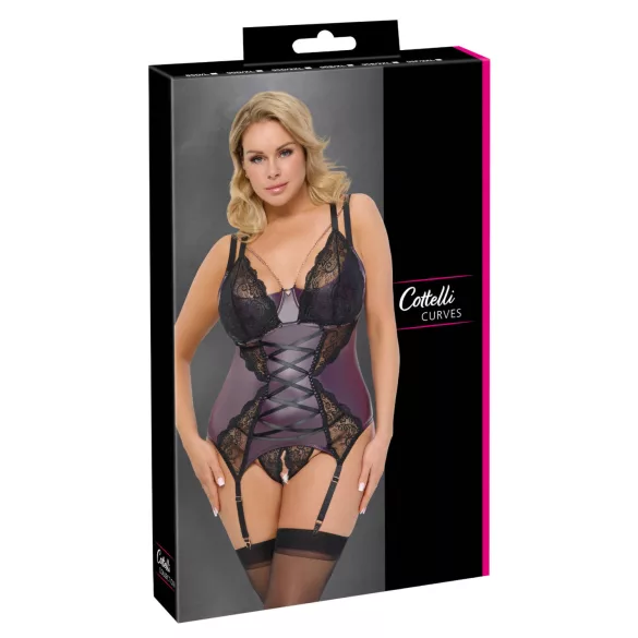 Cottelli Curves - set di lingerie in pizzo e lacci (viola) - 90D/XL