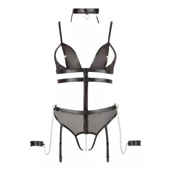 Cottelli Bondage - body aperto con cinghie e catene - nero