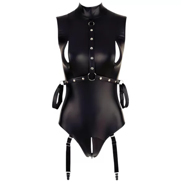 Cottelli Bondage - body senza maniche lucido con polsini - nero